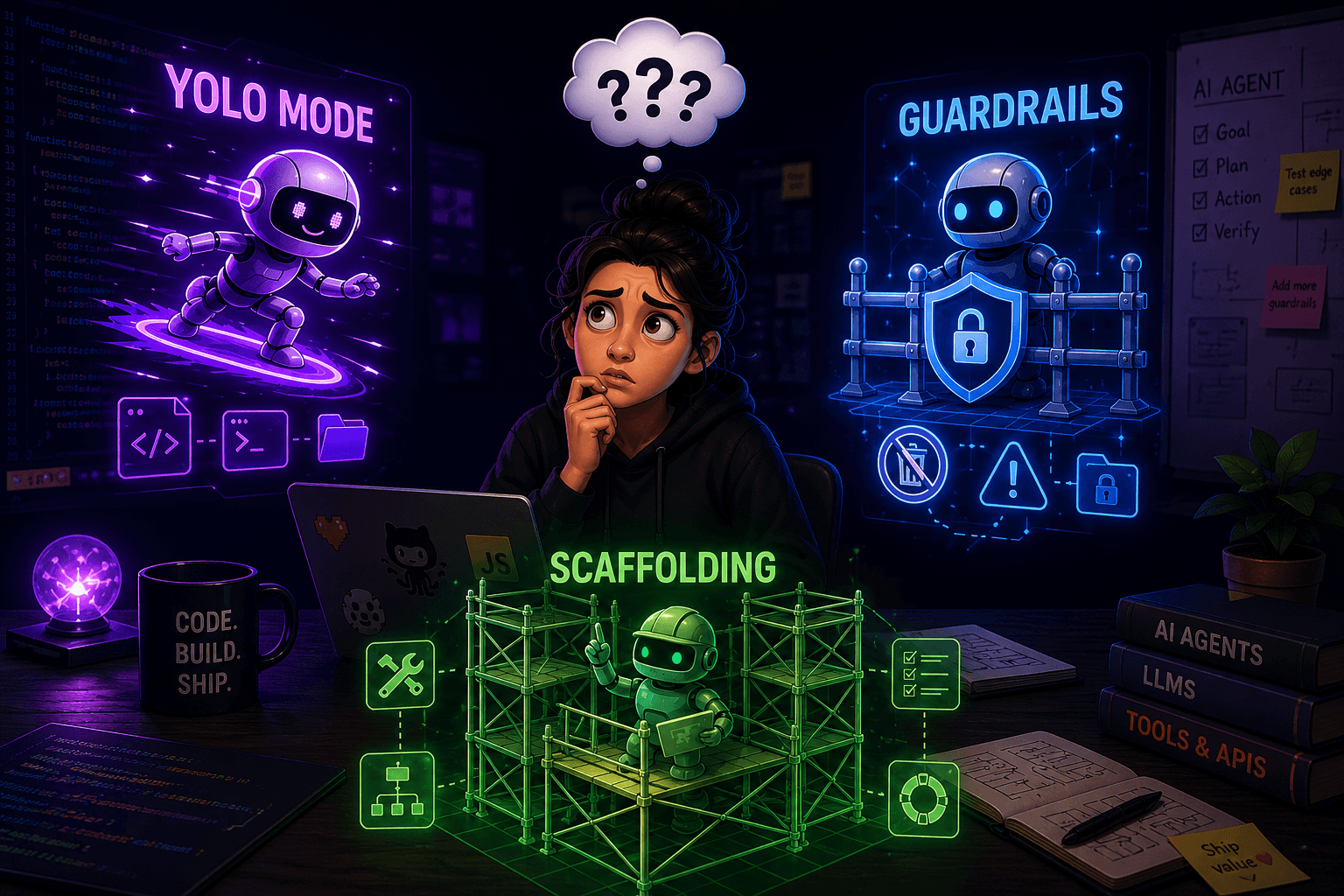 YOLO mode, guardrails, and scaffolding for AI builders